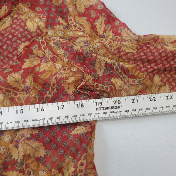 Y2K Whimsigoth Fairy Grunge Top Womens 14 Red Gold Button Up 100% Silk Sheer - Picture 6 of 7